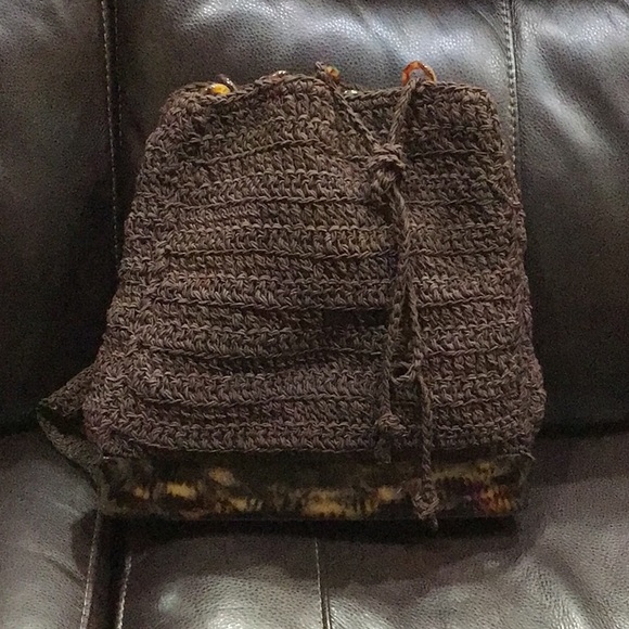 Carrie Forbes Brown Macrame Crochet Woven Tortoise Shell Backpack - Picture 6 of 12